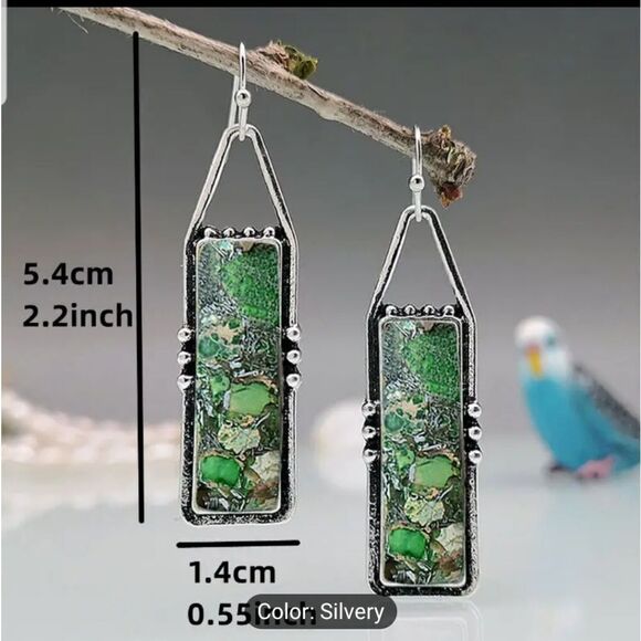 Hand Crafted Green Stone Earrings - Picture 6 of 8